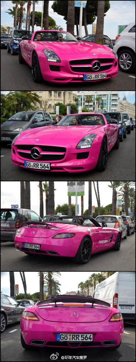 街拍粉色奔驰SLS AMG Roadster