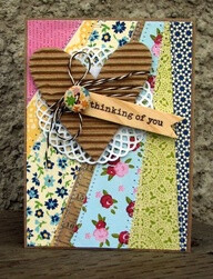 Thinking of You Card by Nicole Nowosad using Jillibean Soup&#39;s Grandma&#39;s Lima Bean Soup Patterned Papers, Corrugated Heart, Cool Beans, Thinking Of You Wood Flag, and Baker&#39;s Twine (via the Jillibean Soup blog).