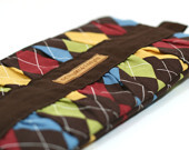 Gathered Zippered Clutch - Brown Argyle - Made to Order