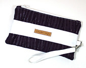 Gathered Zippered Clutch - Purple with Silver Lines - Made to Order