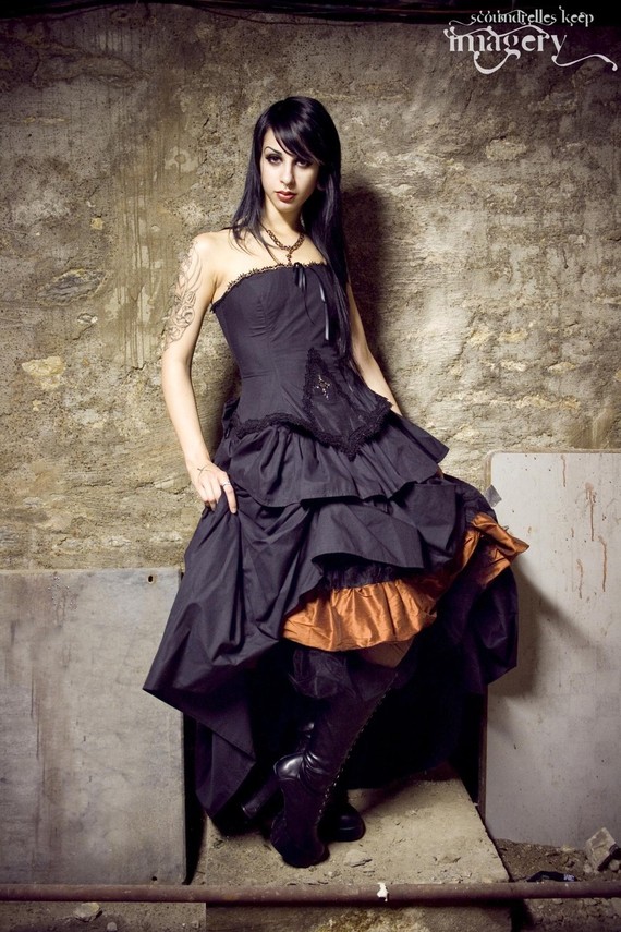 Steampunk Wedding Dress Gothic Lolita Inspired Vampire in Black Cotton -Custom to your Size