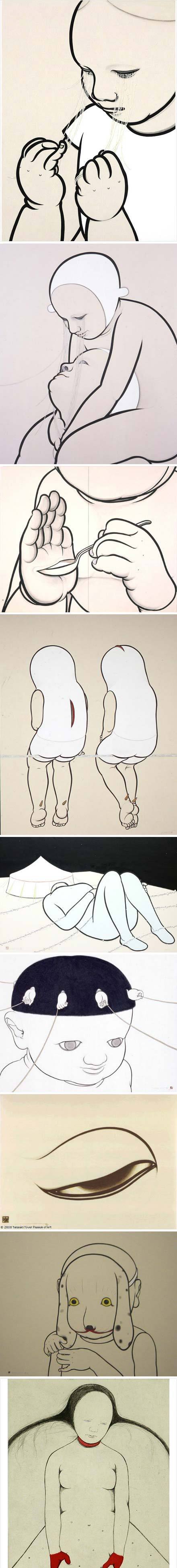 用简单的线条表达丰富的情感。作者：町田久美