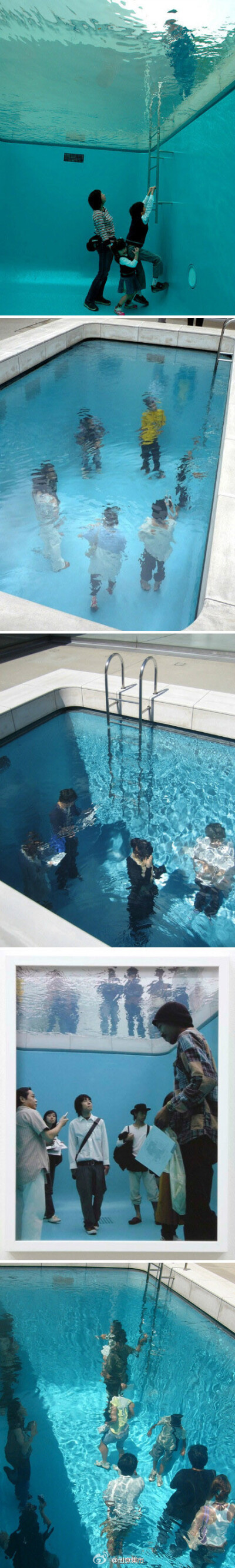 阿根廷艺术家 Leandro Erlich 在日本当代艺术博物馆设计的这个“人工游泳池”。利用美术馆的天窗加上一层水，并加上假的泳池扶手，从上看恍若真的游泳池，但游客亦能在底下的展室走动，上下观看，造成了特殊的趣味和…