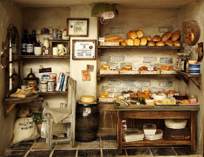 The Bakery -Vintage Country small bread shop-handmade Dollhouse Miniatures