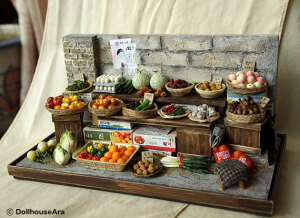 Vintage Street Shop-The alley Vegetable stalls-handmade Dollhouse Miniatures