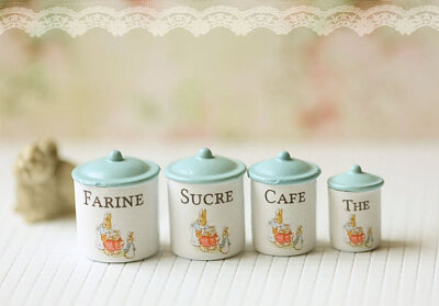 Dollhouse Miniature Kitchen Accessories- French Kitchen Canisters in 1/12 Scale