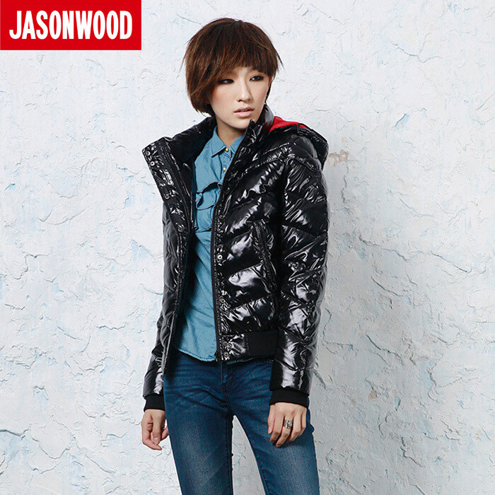 JASONWOOD领券立减超亮面斜拉链女羽绒服