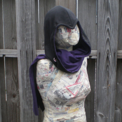 MADE TO ORDER Assassin Hoodie Scarf - Black and Purple