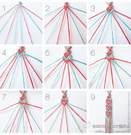 把我的心串一串。看图动手，多股绳编 心形手链。DIY教程。