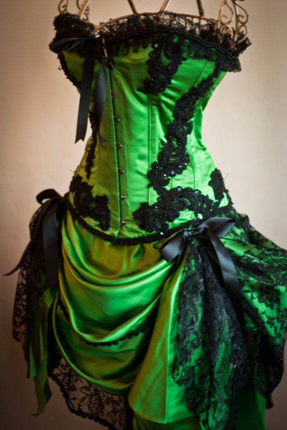 GREEN GYPSY - Steampunk Green Black Burlesque Corset Costume Holiday Party Dress