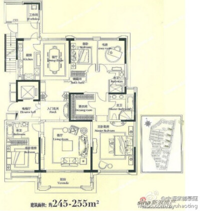 上海，中海紫御豪庭，高层，2梯2户，4房2厅3卫，建筑面积约245-255平方米。【