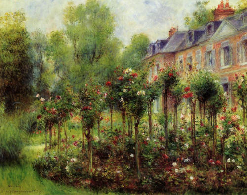 朦胧派画风，一幅名为The Rose Garden at Wargemont的画作 - 来自画家Pierre-Auguste Renoir - 绘于1879