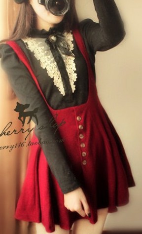 复古毛呢背带裙