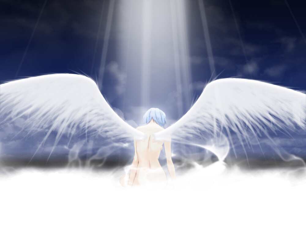 angels wings Ayanami Rei Neon Genesis Evangelion blue hair short hair anime girls / 1280x1024 Wallpaper