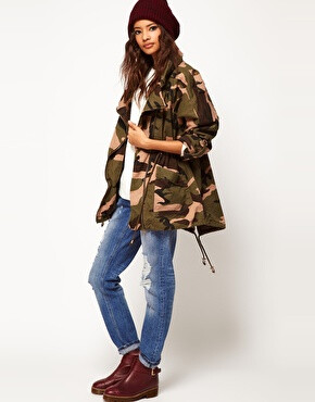 Image 4 of ASOS PETITE Exclusive Parka In Camo Print