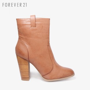 FOREVER21 仿皮拼接高跟靴子