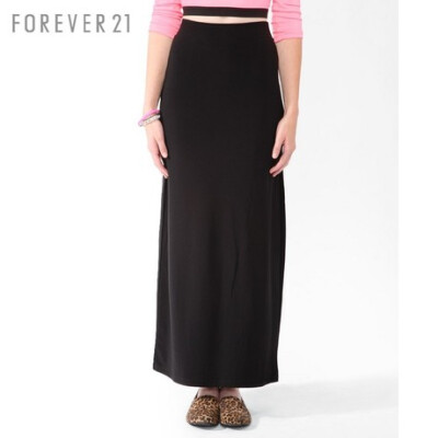 FOREVER21 高开叉纯色及踝长裙