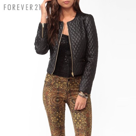 FOREVER21 经典菱格纹压线薄棉服