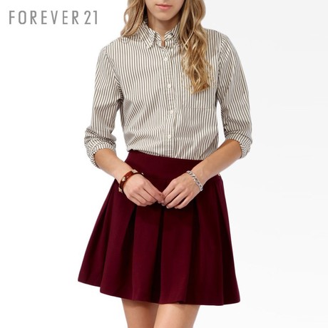 FOREVER21 OL风细条纹全棉长袖衬衫