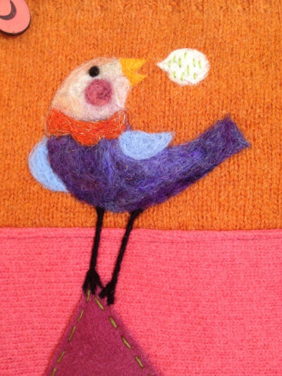 ChATtY Cathy Bird on Birdhouse Handbag Made From Refashioned Wool Sweaters by Val&#39;s Art Studio