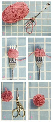 DIY Pom Pom - How to make tiny pom poms with a fork.