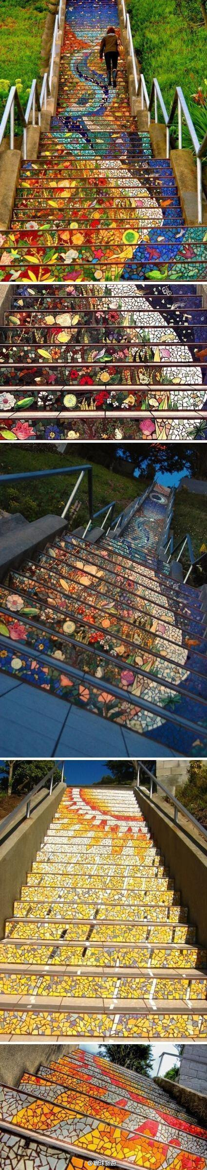 绚丽的旧金山马赛克楼梯，低调的奢华