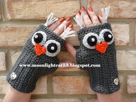 crochet owl gloves