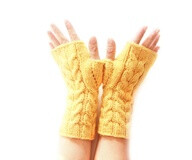 Knit Fingerless Gloves Winter Mittens Mustard by SENNURSASA, $22.00