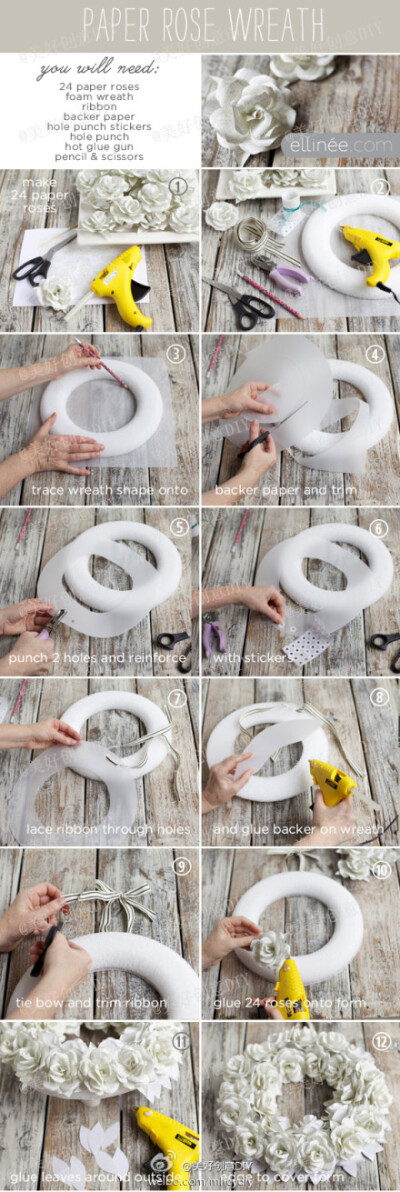 美丽的玫瑰花环，婚礼上可以用~——更多有趣内容，请关注@美好创意DIY （http://t.cn/zOR4l2D）