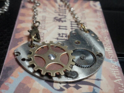 Antique Watch Steampunk Necklace Exposed Gear and Victorian Guilloche Engraved Details Jewellery