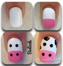 DIY卡哇伊的奶牛指甲，很简单却那么可爱。
