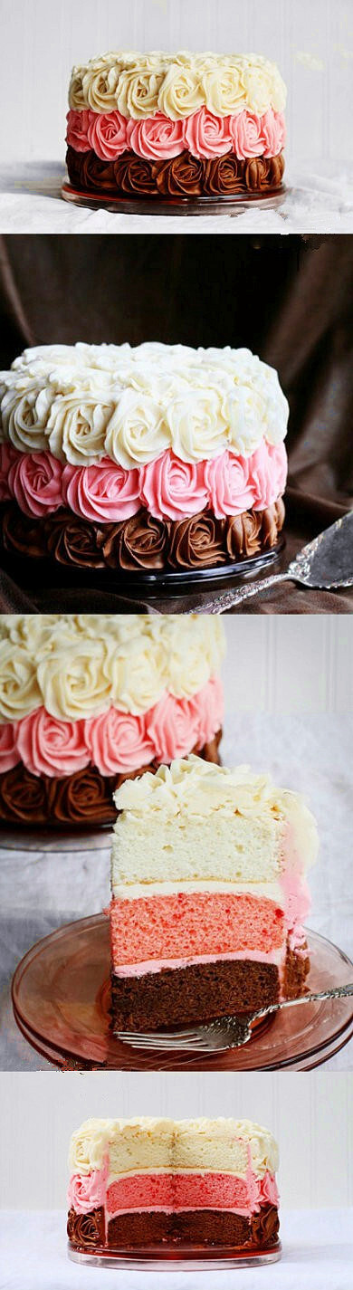 三色玫瑰花蛋糕