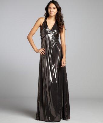 style #320615701 pewter lamé pleated gown 129刀