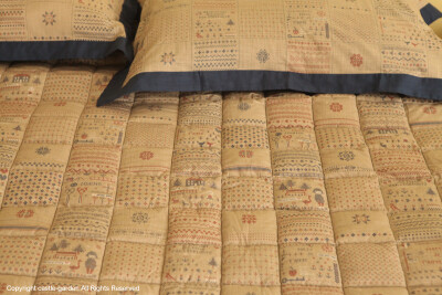 Castle Garden十字绣印花竹节棉手工车缝被床盖三件套 220*230