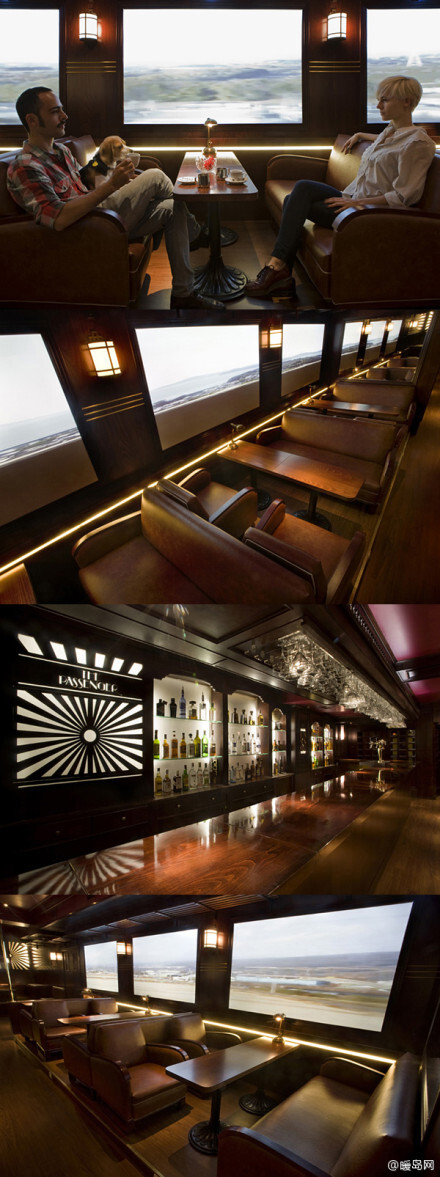 #暖设计#The Passenger（乘客）是一家西班牙的主题餐厅，位于马德里，可容纳150人就餐，整个餐厅被布置成了老式火车车厢的样子。特别之处是宽大的“窗户”其实是平板显示器，不断播放流动的画面，营造出乘坐火车旅行的感觉。整体设计来自西班牙艺术家Franger。