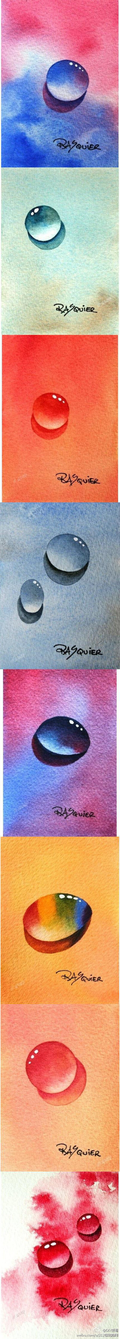来自Rasquier的水珠系列水彩作品。能画出这样的水滴的人，大概有着一颗像水珠一样澄澈柔软毫无杂质的心，美呆！手绘的力量是强大的！！！