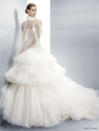 jesus peiro wedding dresses 2013 ball gown sheer illusion cape