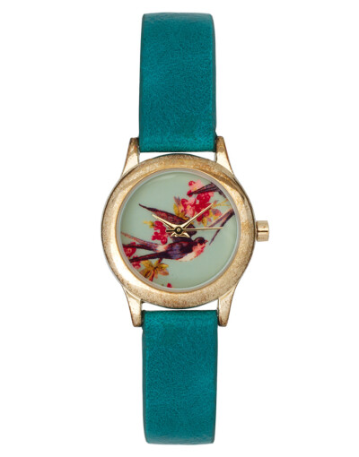 Accessorize 复古燕子花朵图案 凫蓝色表带手表