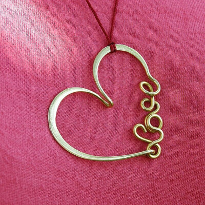 Personalized heart pendant, love, brass, wire wrapped necklace