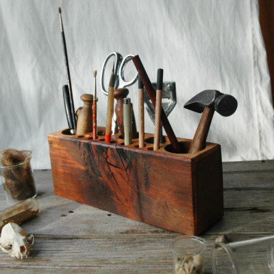 Desk caddy: The Original, rustic, reclaimed wood, Large.