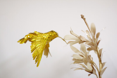 Gorgeous Golden Paper Hummingbirds