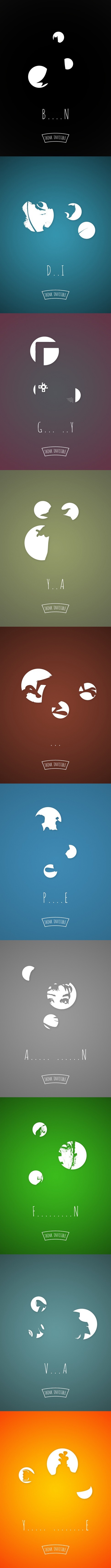 『流行文化的抽象概念』看不完整？那就对了，剩下的要靠你的想象力。这是设计师带来的测试项目，你能否通过不完整的轮廓而识别出这些流行文化呢？这些棘手的假象的轮廓故意显示重要的细节，而隐藏不重要的细节。因为不重要的是看不见的。（一）