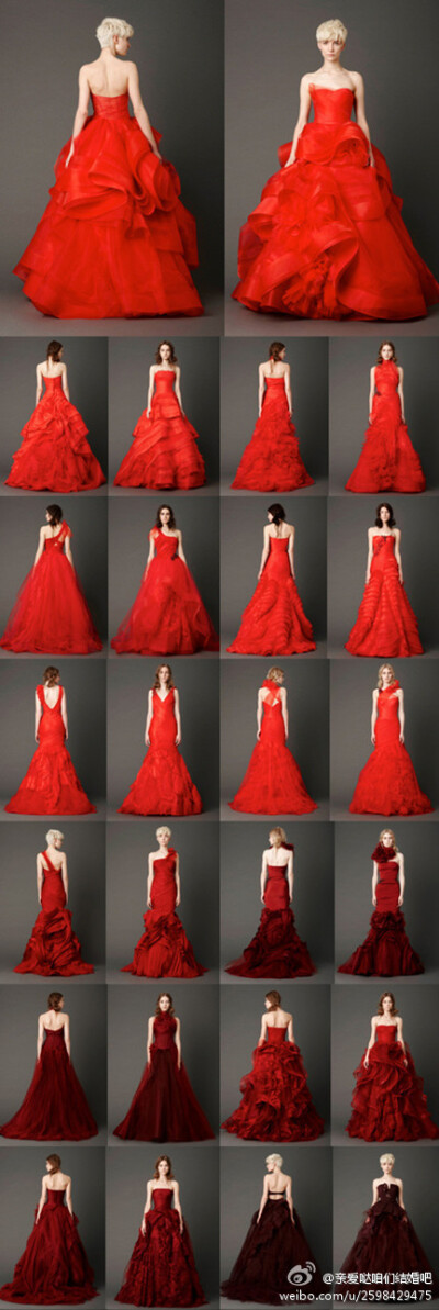 Vera Wang Spring 2013 婚纱系列~不同层次的红，一样效果的美~~