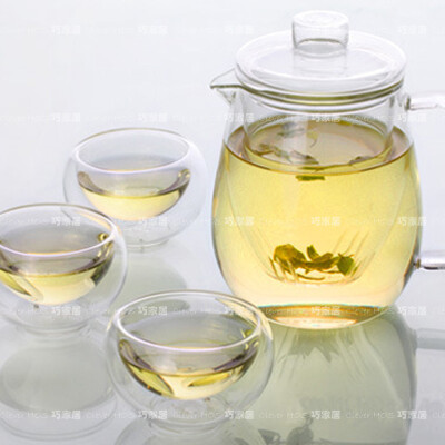 巧居 三件式花茶壶600ml+双层耐热功夫花茶杯50ml（人工吹制）-淘宝网