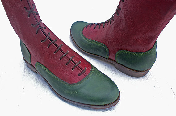 OXFORD BOOTS - classic boots number 39 red-green soft leather EXCLUSIVE and unique pair