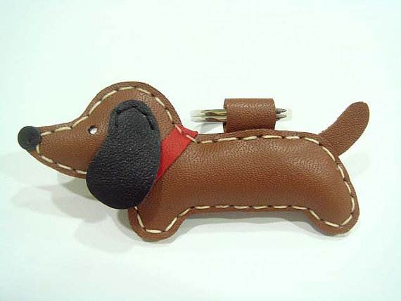 Leather Keychain - Jemma the Brown dachshund leather charm