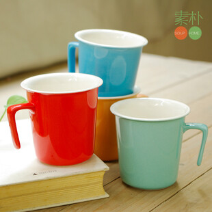 亮彩勾手陶瓷水杯 随手马克杯 咖啡杯 四色可选颜色细腻