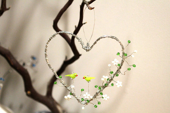 Love Birds Heart Floral Wire Wrapped Wreath