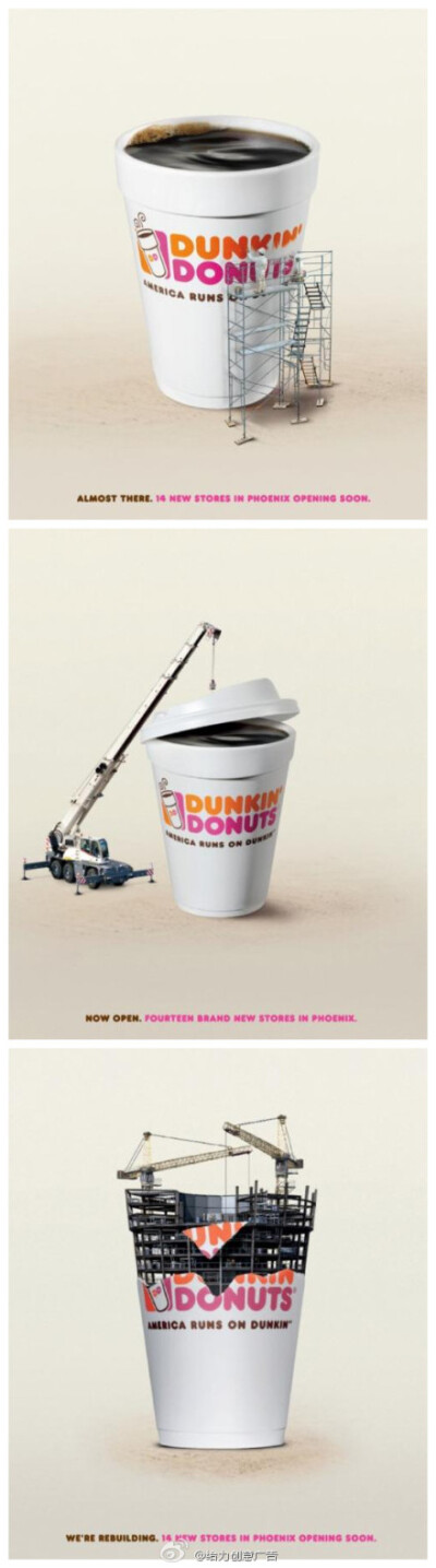 Dunkin&#39; Donuts咖啡广告设计： 全球最大的咖啡和烘焙食品甜甜圈连锁品牌Dunkin&#39;Donuts又有14家新店面即将开业了。