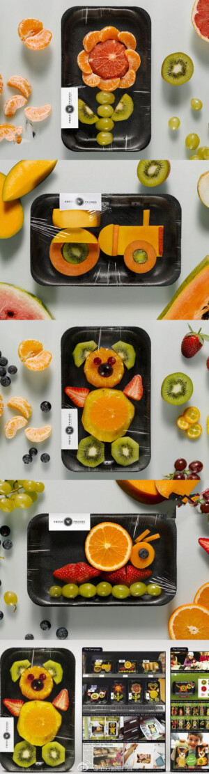 创意动物造型水果集锦~让小朋友爱上吃水果。眼睛触及这些色彩明丽的水果拼盘，有谁不会食指大动呢？！